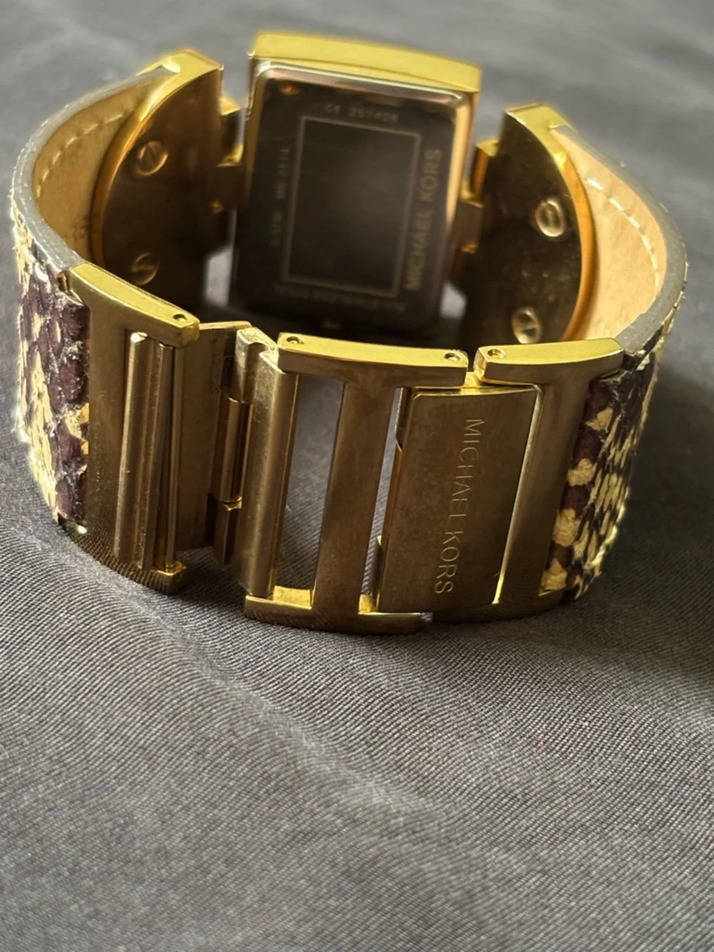Michael Kors White Date Dial Brown Leather Gold Steel Square Watch MK2114